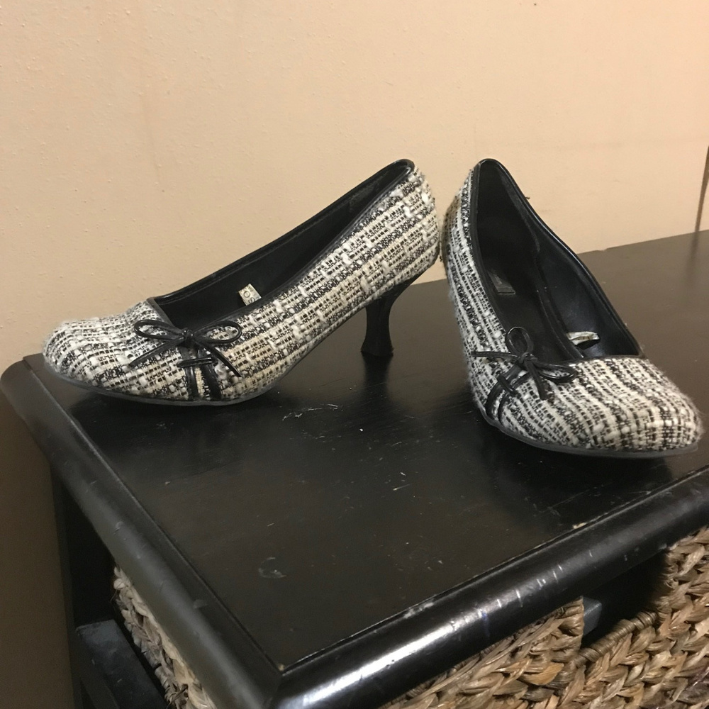 black and white tweed shoes